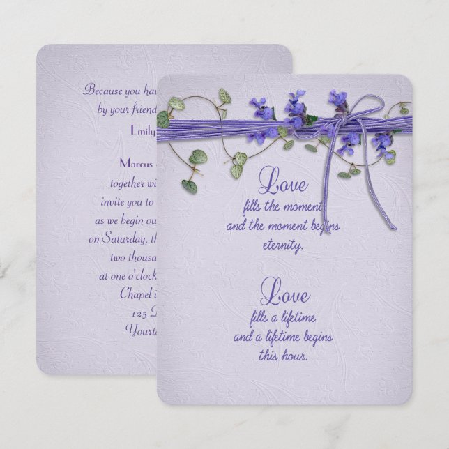 Invitación Boda lavender y frontera de hiedra (Anverso / Reverso)