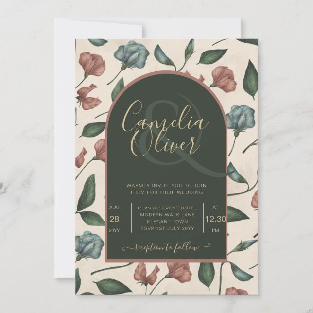 Invitación Boda LeahG Emerald Green Terracotta Gold FALL (Anverso)