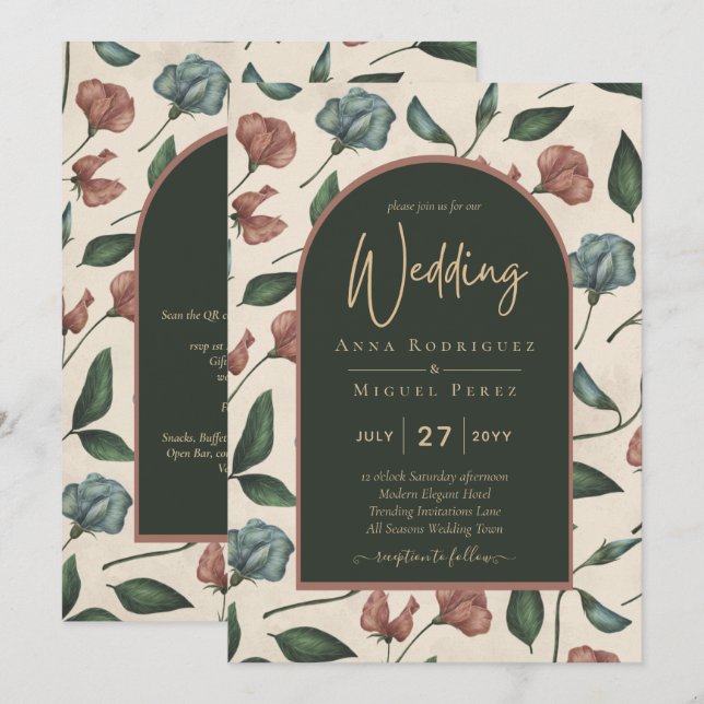 Invitación Boda LeahG Emerald Green Terracotta Gold FALL (Anverso / Reverso)