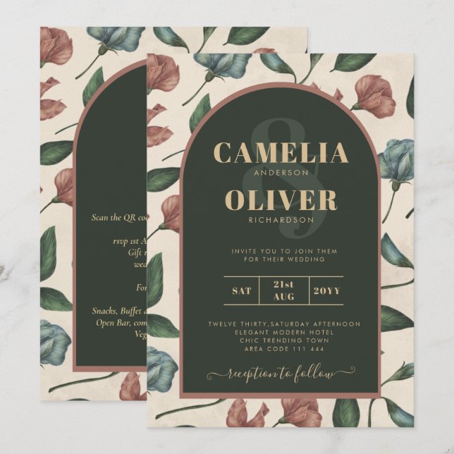 Invitación Boda LeahG Emerald Green Terracotta Gold FALL (Anverso / Reverso)