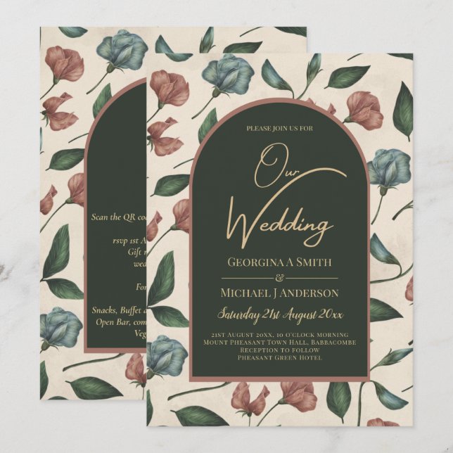 Invitación Boda LeahG Emerald Green Terracotta Gold FALL (Anverso / Reverso)