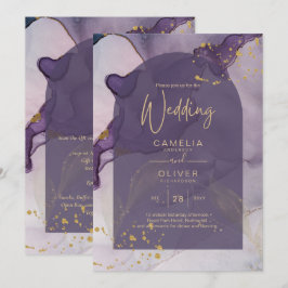Invitación Boda LeahG Ink Ombre Purple Lavender Gold