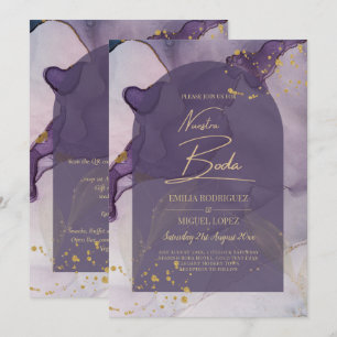 Invitación Boda LeahG Ink Ombre Purple Lavender Gold