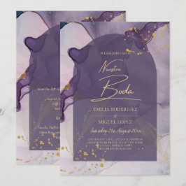 Invitación Boda LeahG Ink Ombre Purple Lavender Gold