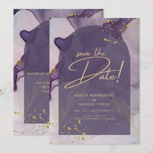 Invitación Boda LeahG Ink Ombre Purple Lavender Gold