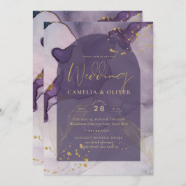 Invitación Boda LeahG Ink Ombre Purple Lavender Gold