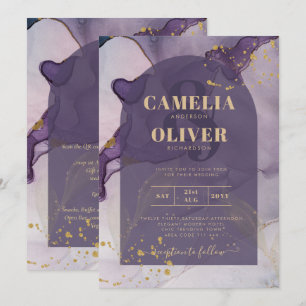 Invitación Boda LeahG Ink Ombre Purple Lavender Gold