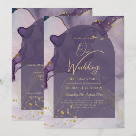 Invitación Boda LeahG Ink Ombre Purple Lavender Gold