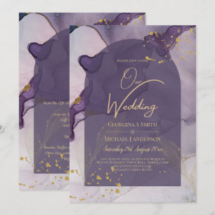 Invitación Boda LeahG Ink Ombre Purple Lavender Gold