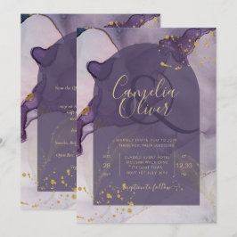 Invitación Boda LeahG Ink Ombre Purple Lavender Gold