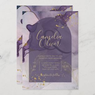 Invitación Boda LeahG Ink Ombre Purple Lavender Gold