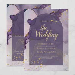 Invitación Boda LeahG Ink Ombre Purple Lavender Gold