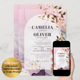 Invitación Boda LeahG Ink Ombre Púrpura Rosa Oro