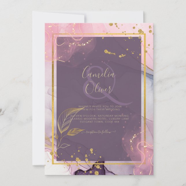 Invitación Boda LeahG® Lavender INK Mauve Purple Gold (Anverso)