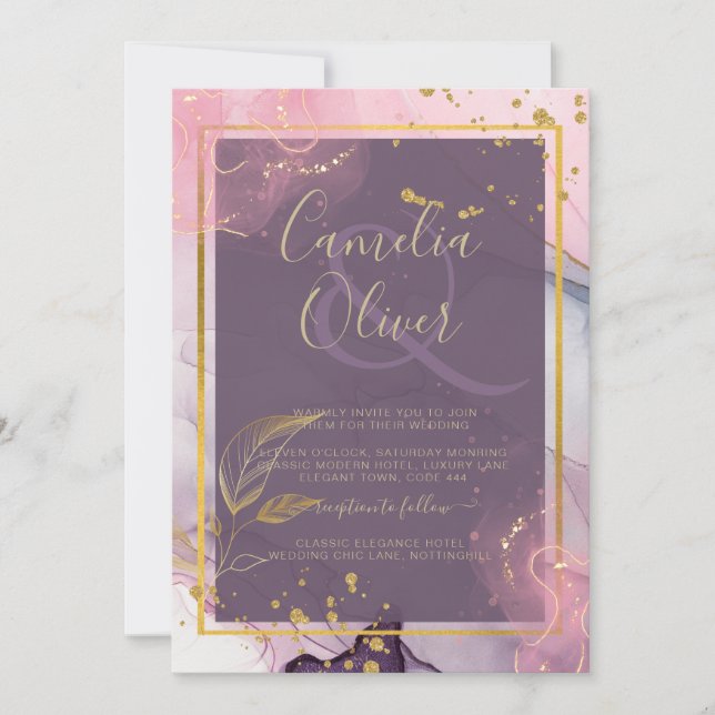 Invitación Boda LeahG® Lavender INK Mauve Purple Gold (Anverso)