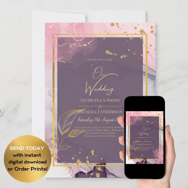 Invitación Boda LeahG® Lavender INK Mauve Purple Gold (Subido por el creador)