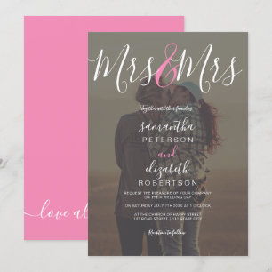Invitación Boda lesbiana de guion mrs moderna con foto rosa