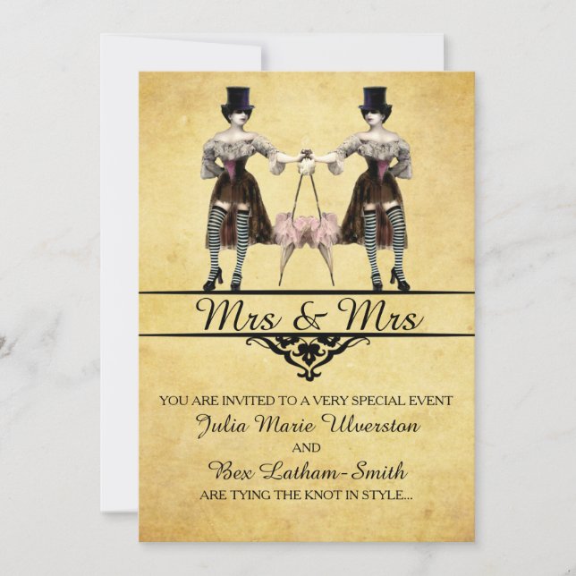 Invitación Boda lesbiana - Estilo gótico Steampunk (Anverso)