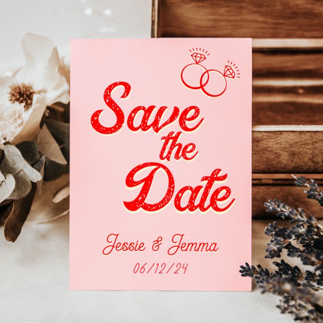 Invitación Boda Lésbica Rosa y Roja Salva La Fecha (Subido por el creador)