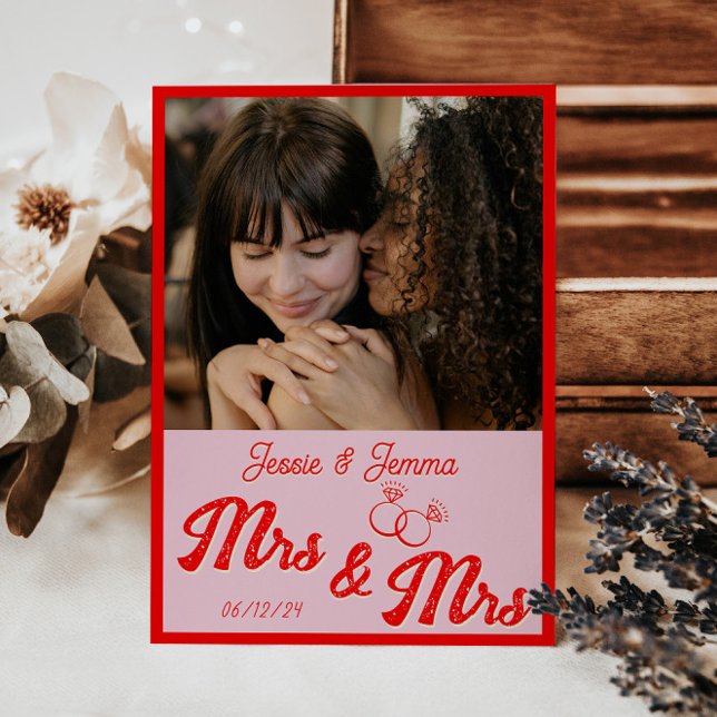 Invitación Boda Lésbico Rosa y Rojo Foto Guardar La Fecha (Subido por el creador)