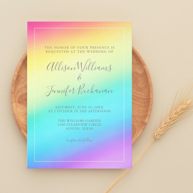 Invitación Boda LGBTQ colorido de gradiente arcoiris bonito (Subido por el creador)