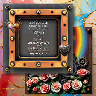 Invitación Boda LGBTQ de cobre y plata Steampunk