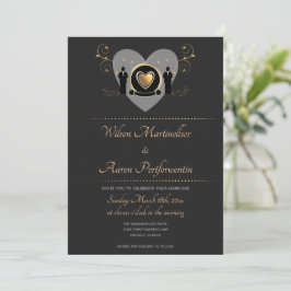 Invitación Boda LGBTQ masculino de Gold Heart QR Code