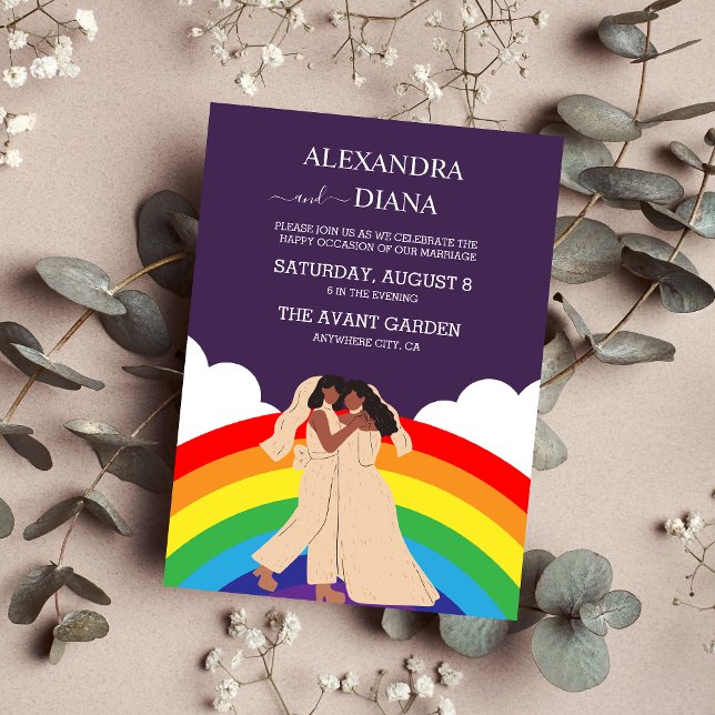 Invitación Boda LGBTQ moderno arcoiris dos novias (Subido por el creador)