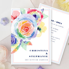 Invitación Boda LGBTQ moderno con flores de arcoiris