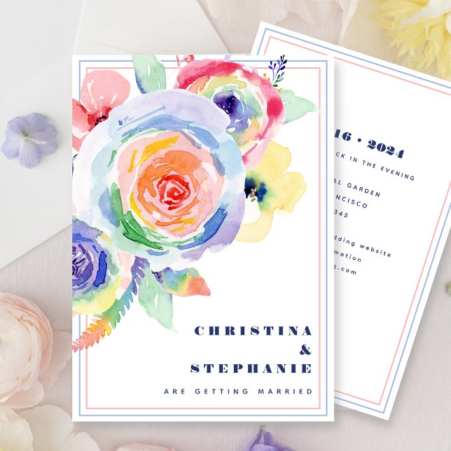 Invitación Boda LGBTQ moderno con flores de arcoiris (Subido por el creador)