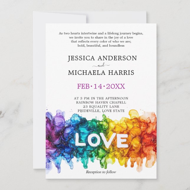 Invitación 🌈 🐦 Boda LGBTQ Pintada Con Amor  (Anverso)