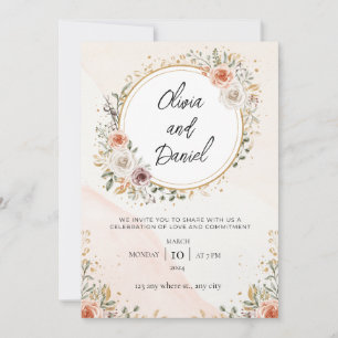 Invitación Boda libre de floral de acuarela blanca y rusa