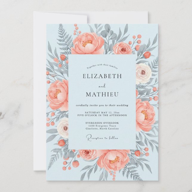 Invitación Boda Ligera de Melocotón de Primavera (Anverso)