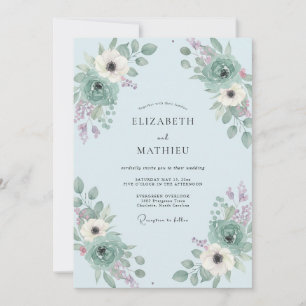 Invitación Boda Ligera de Primavera Azul Prístina