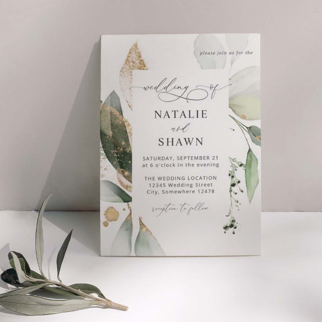 Invitación Boda ligero Eucalyptus Glow Gold (Subido por el creador)
