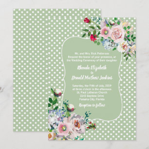 Invitación Boda Light Sage con Puntos Blancos y Flores