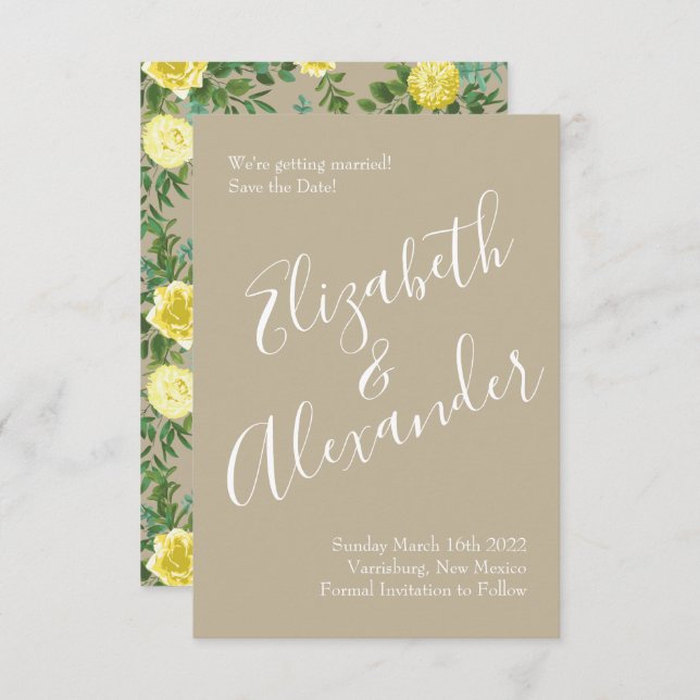 Invitación Boda Light Yellow & Khaki Ecru Save Date (Anverso / Reverso)