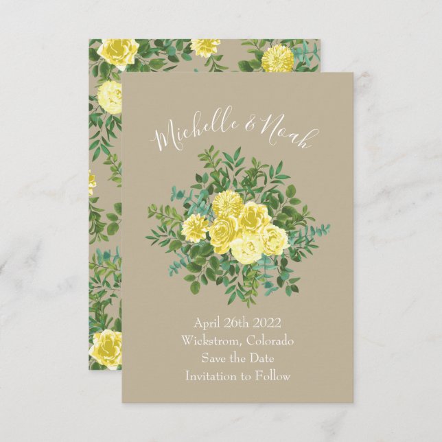 Invitación Boda Light Yellow & Khaki Ecru Save Date (Anverso / Reverso)