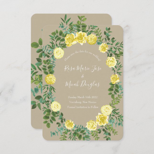Invitación Boda Light Yellow & Khaki Ecru Save Date (Anverso / Reverso)