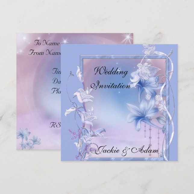 Invitación Boda Lila Floral (Anverso / Reverso)