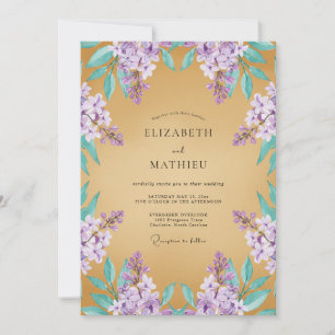 Invitación Boda Lila Majestuosa Dorada