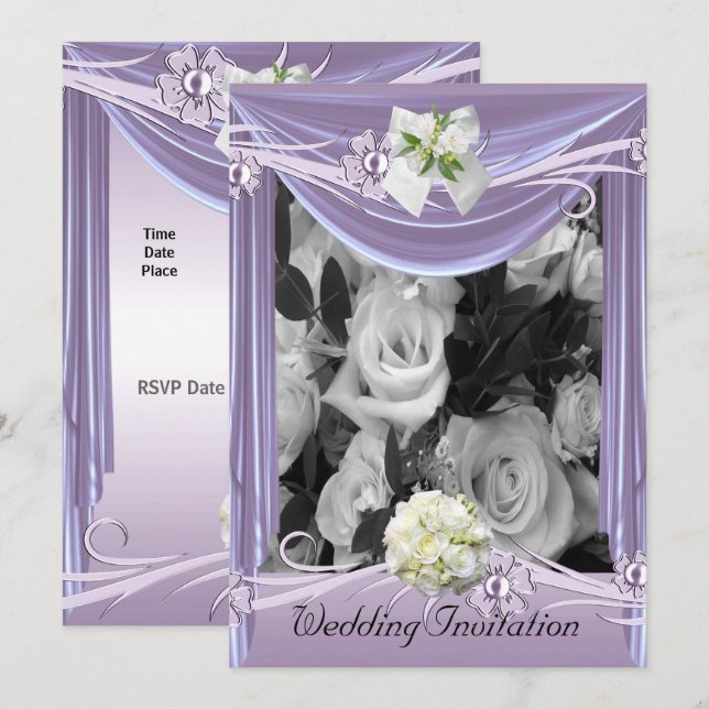 Invitación Boda Lila Malva Floral (Anverso / Reverso)