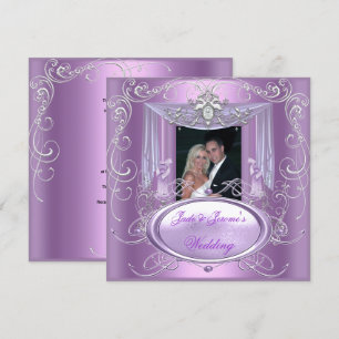 Invitación Boda Lila Rosa Purpura Plateado Ornate Elegante