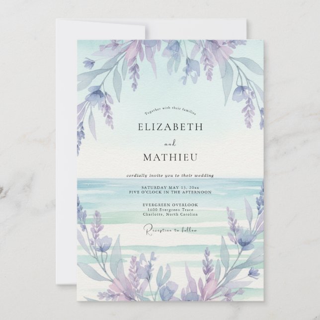 Invitación Boda Lila Wisteria Muted Menta (Anverso)