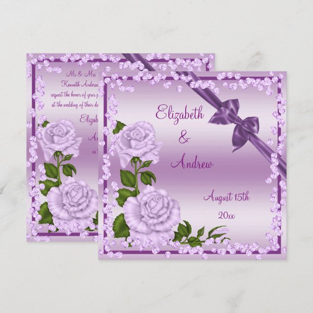 Invitación Boda Lilac Blossom, Bows & Diamonds (Anverso / Reverso)