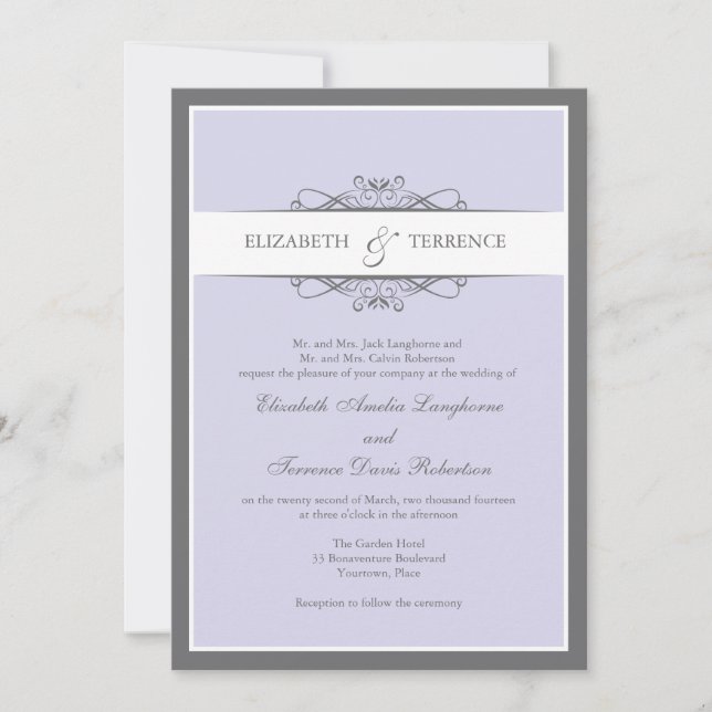 Invitación Boda Lilac Decorativo Moderno (Anverso)