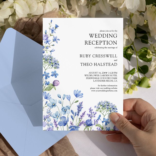 Invitación Boda Lilac Periwinkle Solo De La Recepción De Flor (Floral Wedding Reception Invitation from my Lilac + Periwinkle Wildflower Wedding Collection)