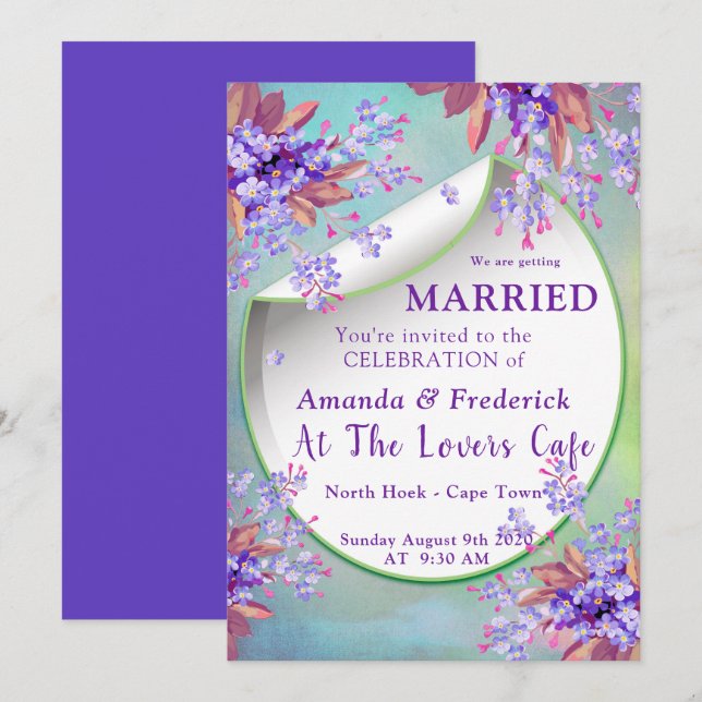 Invitación Boda Lilac Purple Forget-me-nots (Anverso / Reverso)