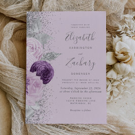 Invitación Boda Lilac Purpurina Floral Purple Silver