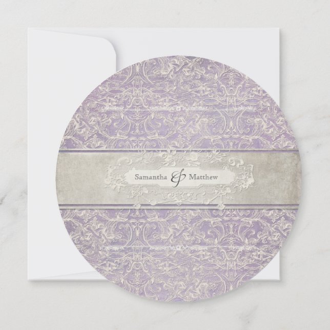 Invitación Boda Lilac Vintage French Regency Lace Etched (Reverso)